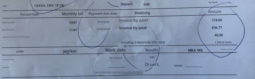 Bangkok condo electricity bill