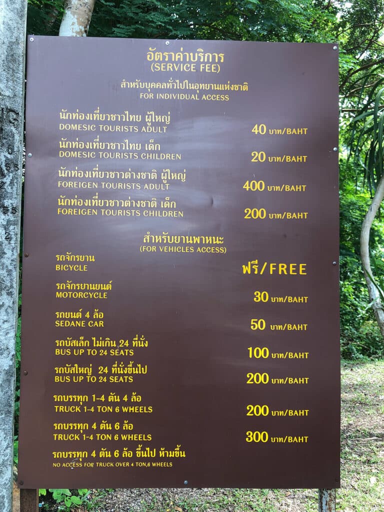Entrance Fees for Khao Yai National Park