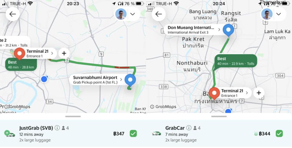 Bangkok taxi fare from the airport to the city center
