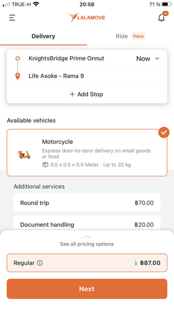 Lalamove motorbike delivery