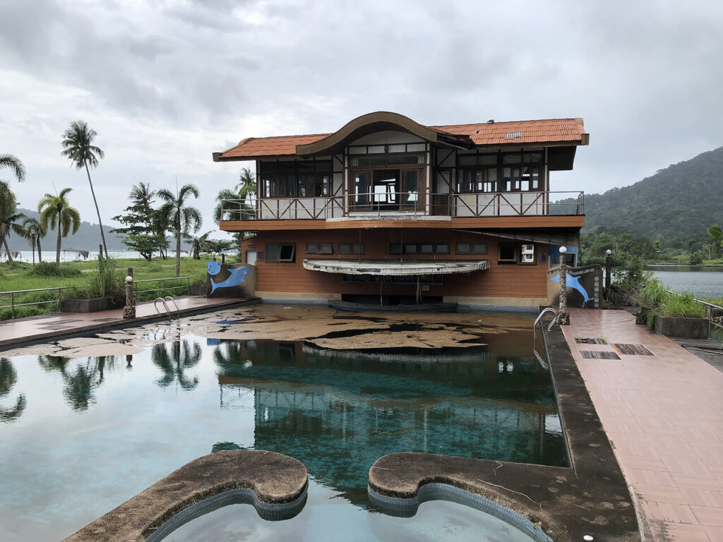 Abandoned cottage shaped like a ship with a built-in pool at Grand Lagoona Resort, Koh Chang