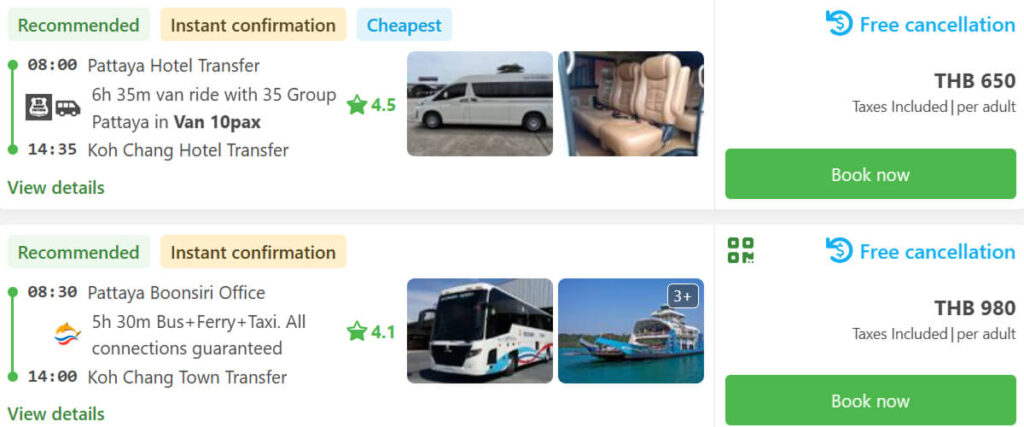 from Pattaya to Koh Chang by Bus