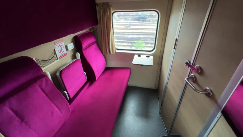 First class sleeper cabin on Special Express CNR train in Thailand