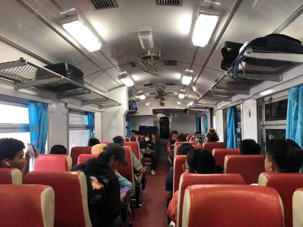 Second class carriage on Express train in Thailand