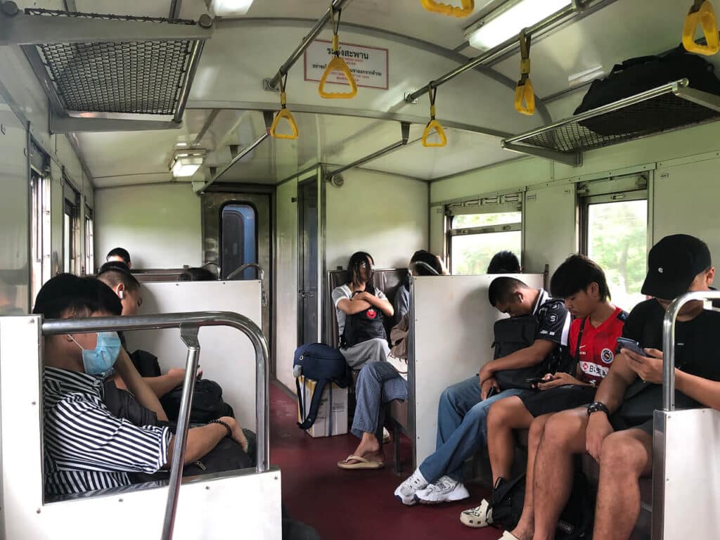 Third class carriage on Express train in Thailand