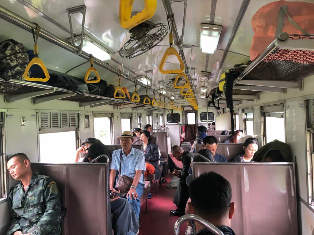 Third class carriage on Express train in Thailand