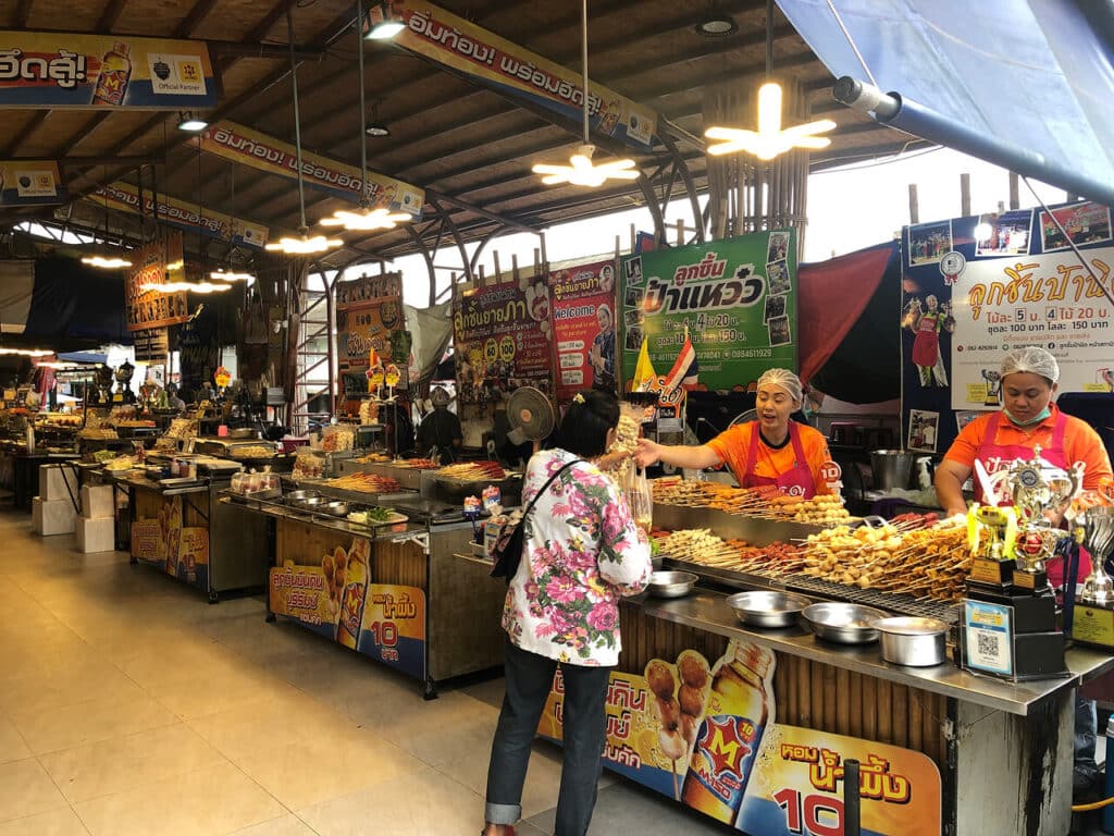 Local sellers offering food at the Buri Ram train Station