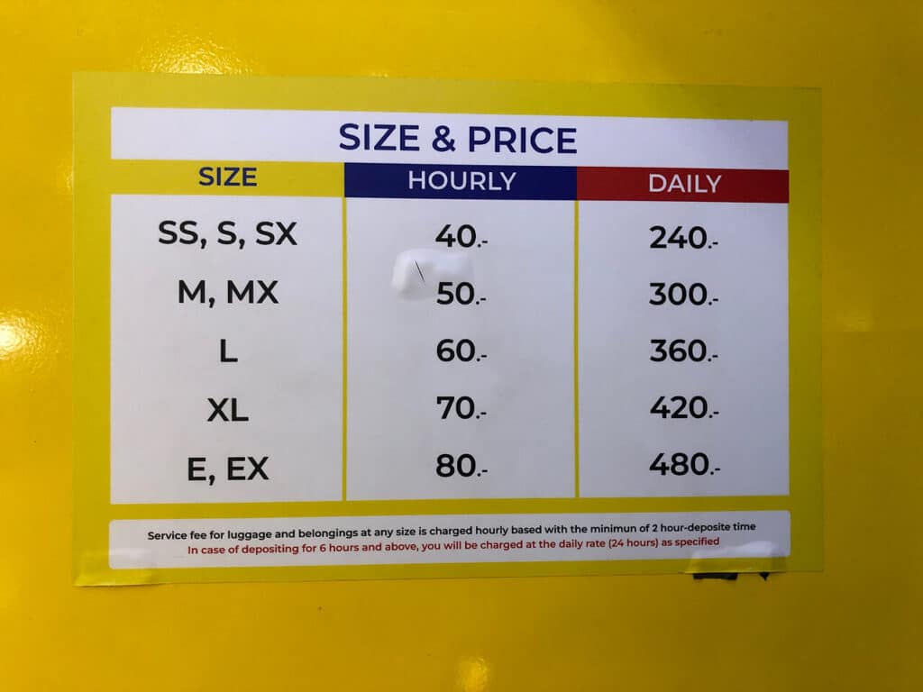 Pricing of luggage storage at Krung Thep Aphiwat station