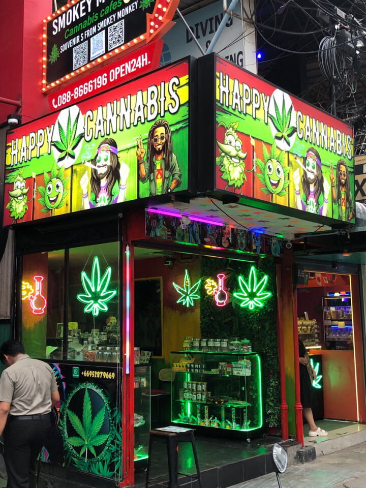 Cannabis dispensary storefront on Bangla Road
