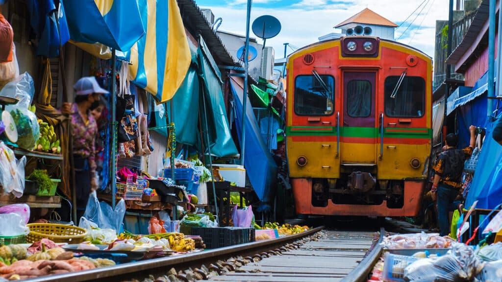 Mae Klong Railway Market (Train Market in Thailand)