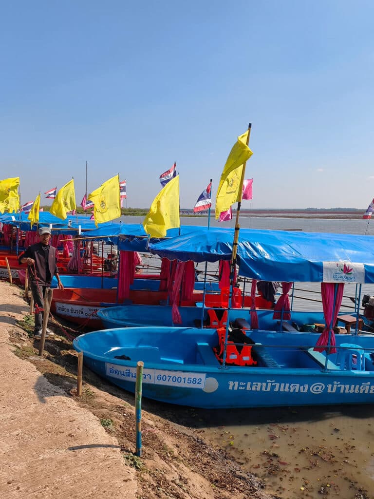 Tourist boats on Red Lotus Lake in Udon Thani