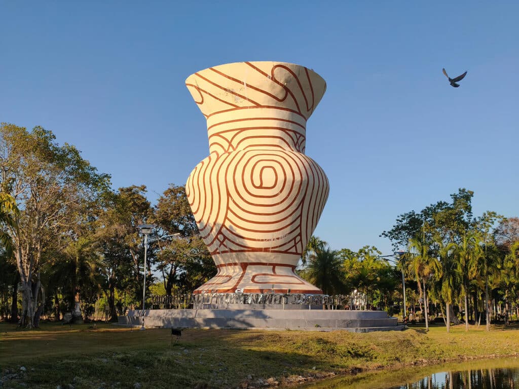 Large clay pottery vase displayed in Nong Prajak Park, Udon Thani