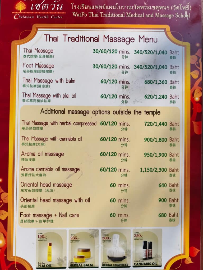 Traditional Thai Massage Prices at Wat Pho