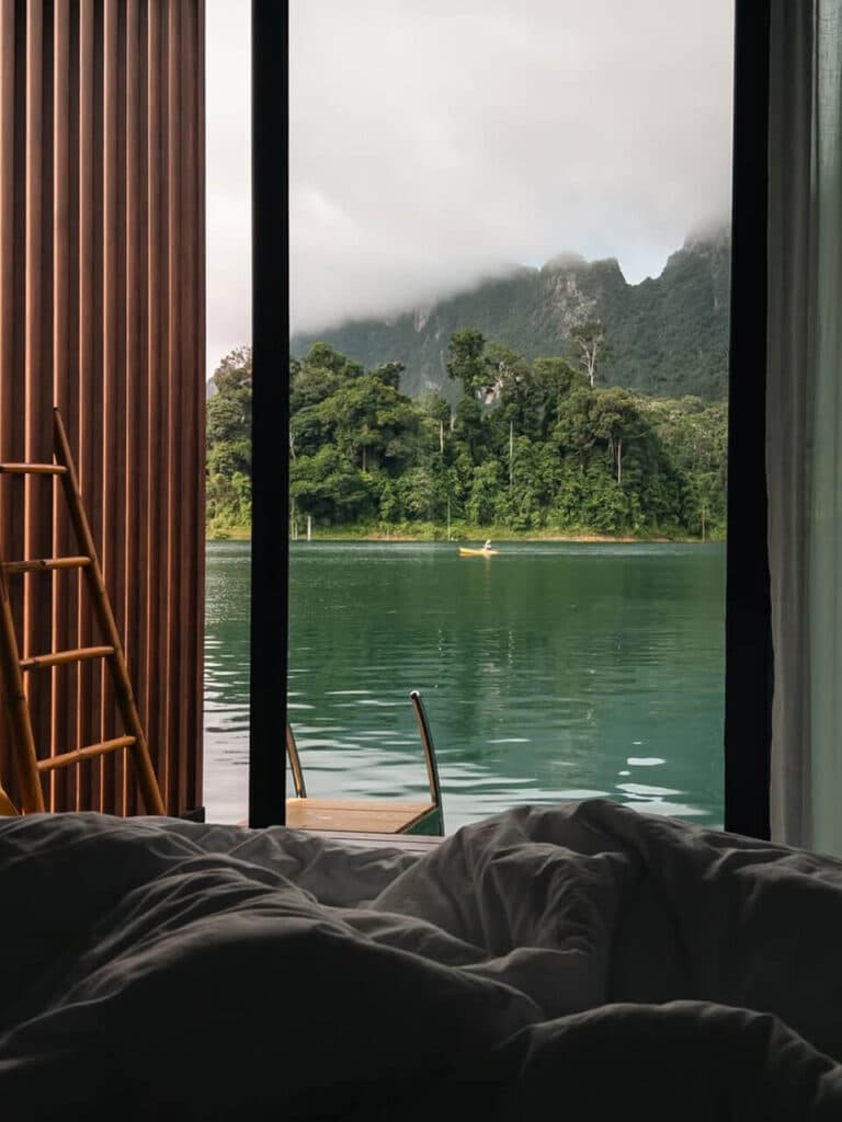 View from a room at 360° Issara Floating Resort in Khao Sok National Park