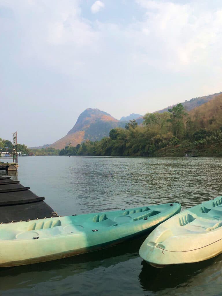 Kayaks at Baan Krupong Hotel on the River Kwai in Kanchanaburi