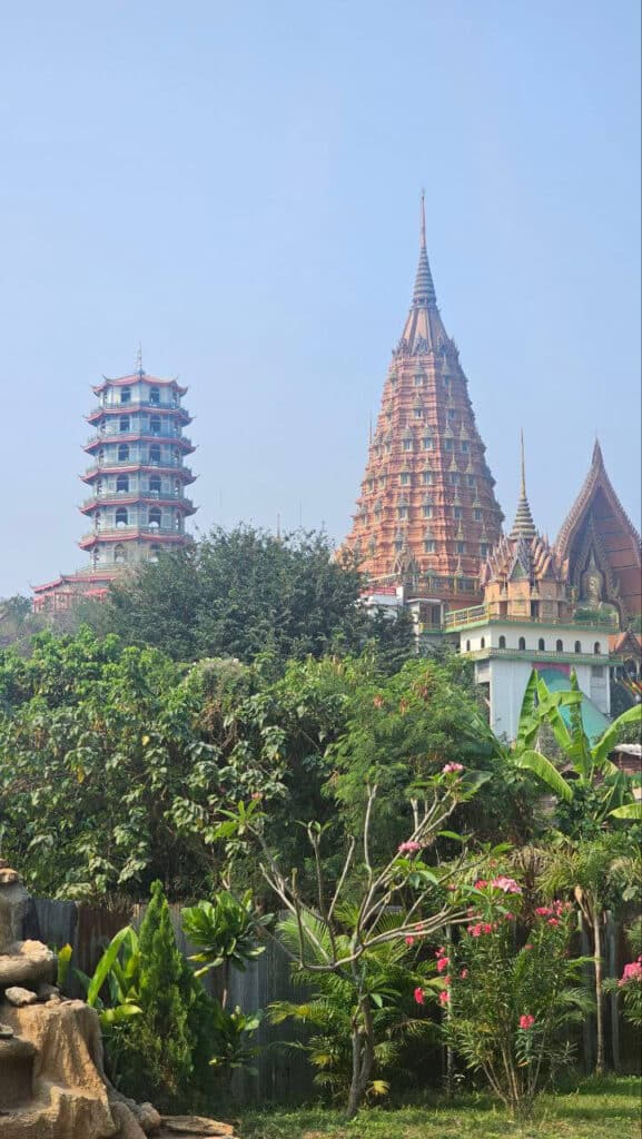View of Tiger Cave Temple from a cafe in Kanchanaburi
