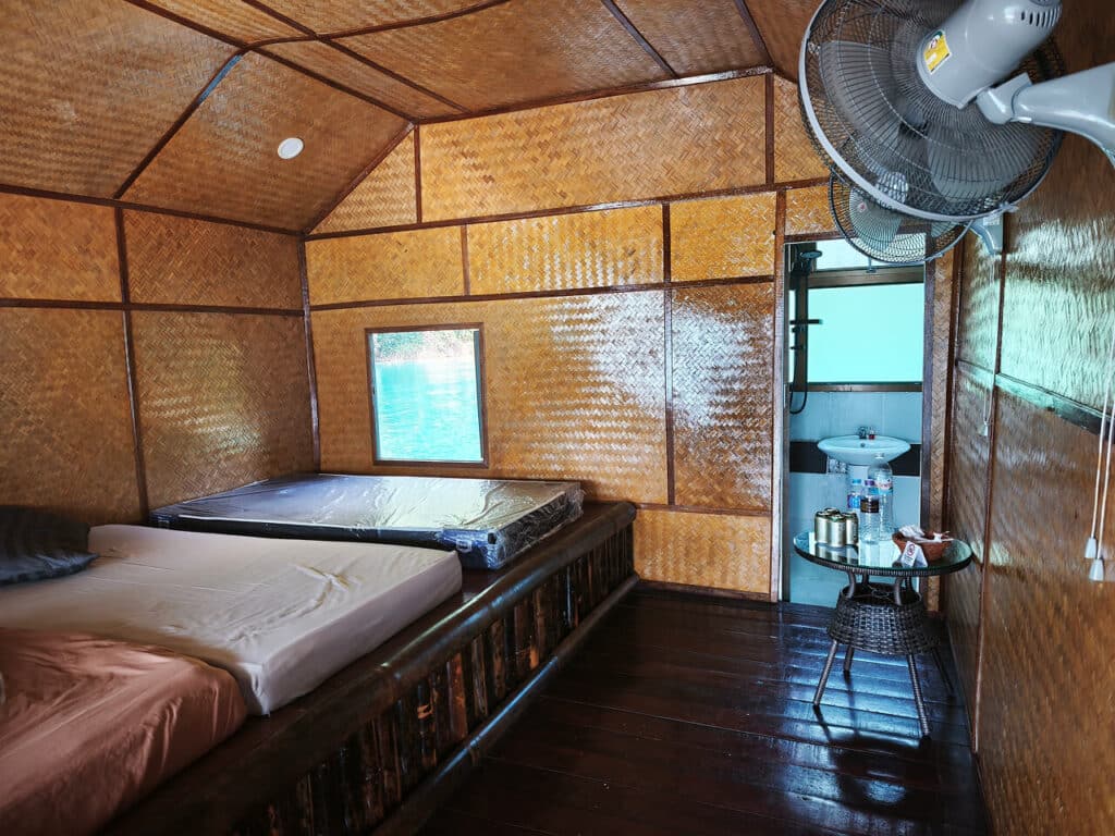 Budget floating hotel on Cheow Lan Lake in Khao Sok National Park
