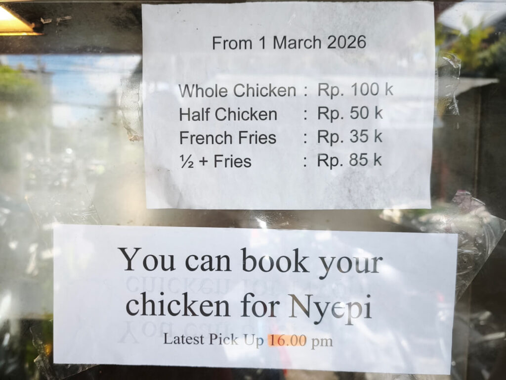 Warning sign to buy chicken in advance before Nyepi in Bali