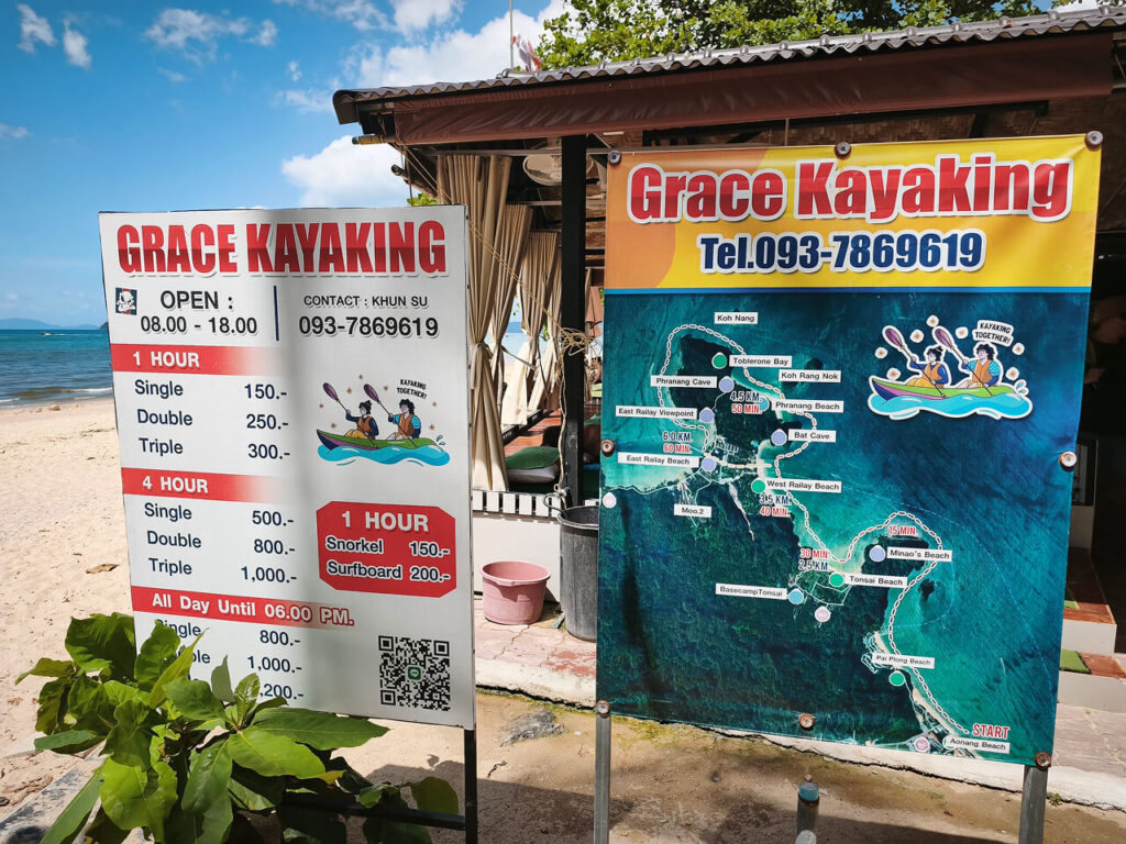Kayak Rental Prices at Railay beach and Ao Nang beach