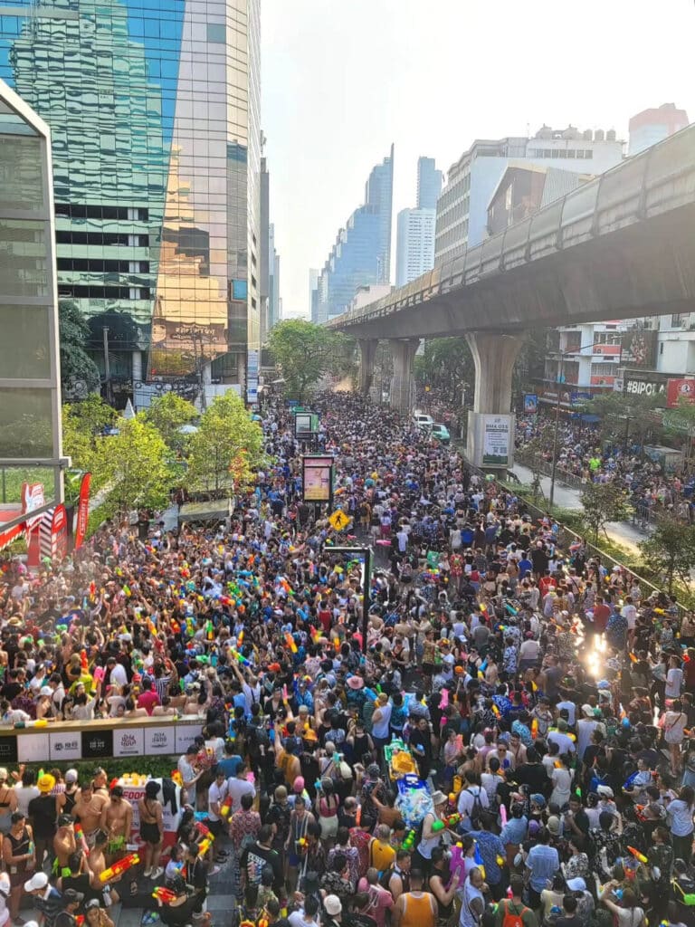 The streets of Bangkok are full of people during Songkran.