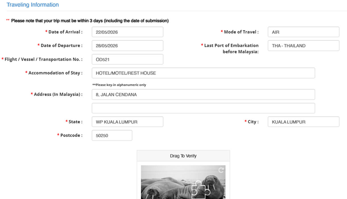 How to apply for MDAC (Malaysia Digital Arrival Card). Step 3