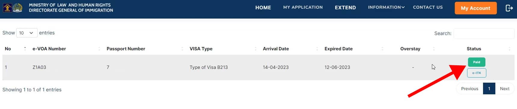 Downloading an approved Indonesian e-VOA extension after successful payment