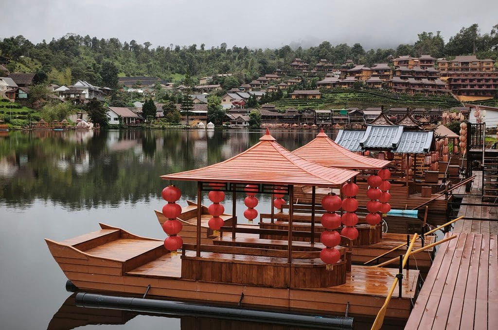 Boats on the lake in Ban Rak Thai